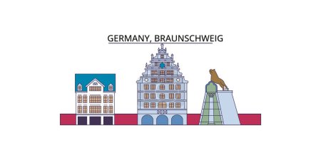 Illustration for Germany, Braunschweig travel landmarks, vector city tourism illustration - Royalty Free Image