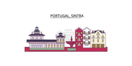 Téléchargez les illustrations : Portugal, Monuments touristiques de Sintra, illustration de tourisme urbain vectoriel - en licence libre de droit