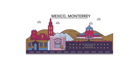 Ilustración de México, Monterrey monumentos de viaje, vector ciudad turismo ilustración - Imagen libre de derechos