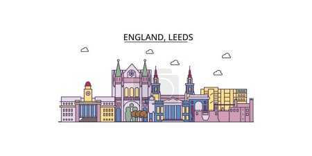 Ilustración de Reino Unido, Leeds lugares de interés turístico, vector ciudad turismo ilustración - Imagen libre de derechos