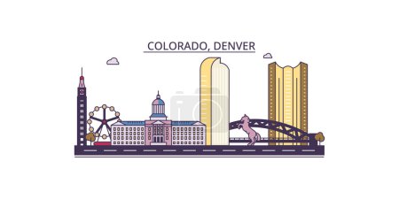 Ilustración de Estados Unidos, Denver monumentos de viaje, vector ciudad turismo ilustración - Imagen libre de derechos