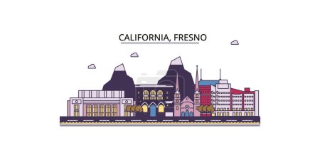 Téléchargez les illustrations : États-Unis, Fresno voyages repères, vecteur ville tourisme illustration - en licence libre de droit
