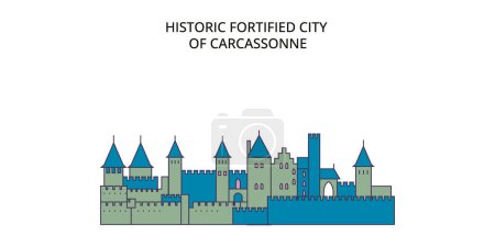 Illustration for France, Carcassonne Landmark travel landmarks, vector city tourism illustration - Royalty Free Image