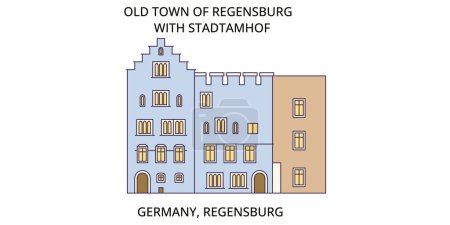 Illustration for Germany, Regensburg travel landmarks, vector city tourism illustration - Royalty Free Image