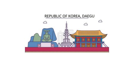 Téléchargez les illustrations : Corée du Sud, points de repère de voyage Daegu, illustration de tourisme urbain vectoriel - en licence libre de droit