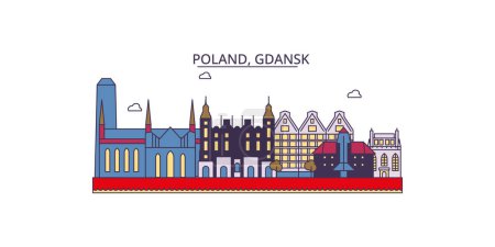 Téléchargez les illustrations : Pologne, points de repère de voyage de Gdansk, illustration de tourisme urbain vectoriel - en licence libre de droit