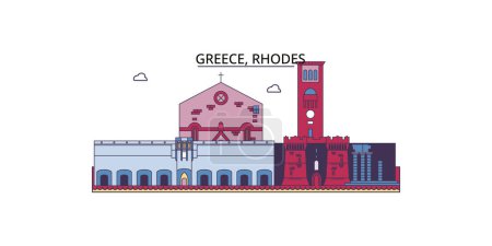 Ilustración de Grecia, Rodas monumentos de viaje, vector ciudad turismo ilustración - Imagen libre de derechos