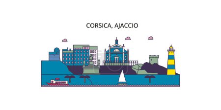 Ilustración de Francia, lugares de interés turístico de Ajaccio, vector ciudad turismo ilustración - Imagen libre de derechos