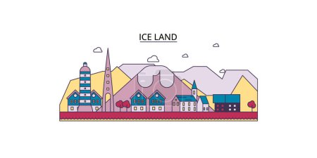 Ilustración de Islandia lugares de interés turístico, vector ciudad turismo ilustración - Imagen libre de derechos