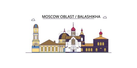 Illustration for Russia, Balashikha travel landmarks, vector city tourism illustration - Royalty Free Image