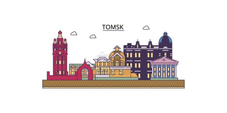 Téléchargez les illustrations : Russie, sites touristiques de Tomsk, vecteur du tourisme urbain illustration - en licence libre de droit