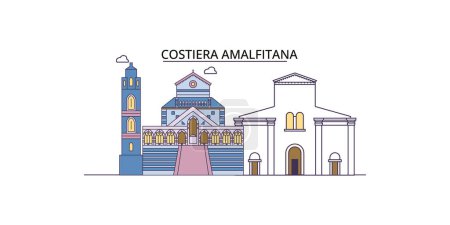 Illustration for Italy, Amalfi Coast travel landmarks, vector city tourism illustration - Royalty Free Image