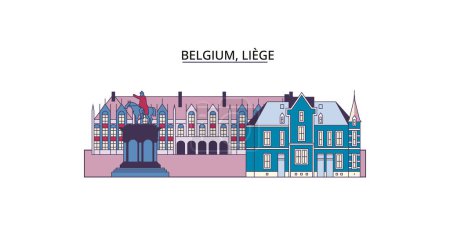 Illustration for Belgium, Liege travel landmarks, vector city tourism illustration - Royalty Free Image