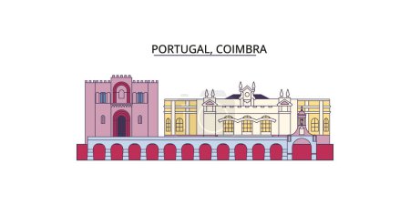 Illustration for Portugal, Coimbra travel landmarks, vector city tourism illustration - Royalty Free Image