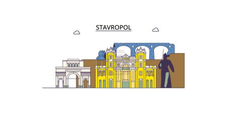 Téléchargez les illustrations : Russie, Stavropol points de repère Voyage, vecteur ville tourisme illustration - en licence libre de droit