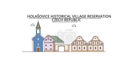 Téléchargez les illustrations : République tchèque, Holasovice voyages, vecteur ville tourisme illustration - en licence libre de droit