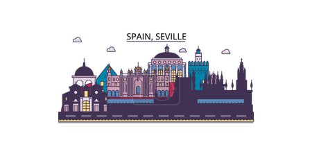 Illustration for Spain, Seville travel landmarks, vector city tourism illustration - Royalty Free Image