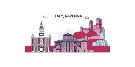 Téléchargez les illustrations : Italie, points de repère de voyage Ravenne, illustration de tourisme urbain vectoriel - en licence libre de droit