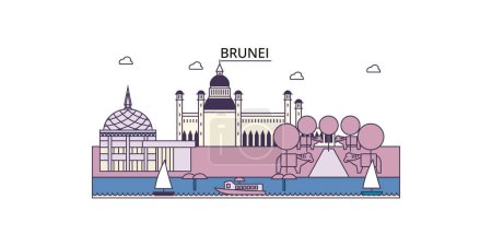 Ilustración de Brunei lugares de interés turístico, vector ciudad turismo ilustración - Imagen libre de derechos