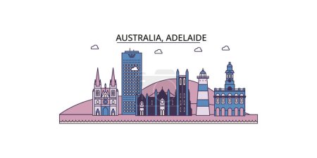 Téléchargez les illustrations : Australie, points de repère de voyage d'Adélaïde, illustration de tourisme urbain vectoriel - en licence libre de droit