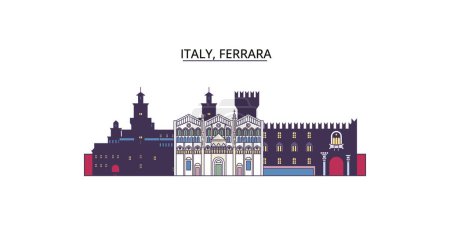 Ilustración de Italia, Ferrara monumentos de viaje, vector ciudad turismo ilustración - Imagen libre de derechos