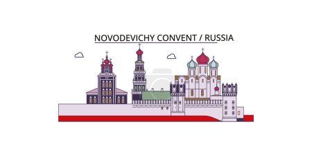 Illustration for Russia, Moscow, Novodevichy Convent travel landmarks, vector city tourism illustration - Royalty Free Image