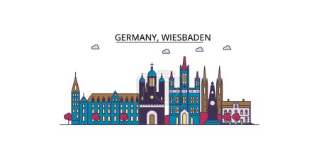 Téléchargez les illustrations : Allemagne, Wiesbaden voyages repères, vecteur ville tourisme illustration - en licence libre de droit