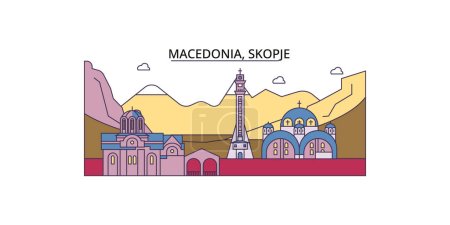Téléchargez les illustrations : Macédoine, points de repère de voyage de Skopje, illustration de tourisme urbain vectoriel - en licence libre de droit