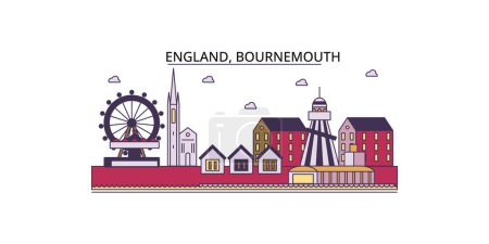 Ilustración de Reino Unido, Bournemouth lugares de interés turístico, vector ciudad turismo ilustración - Imagen libre de derechos