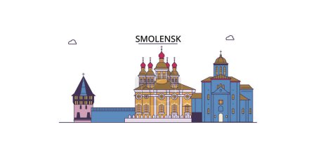 Illustration for Russia, Smolensk travel landmarks, vector city tourism illustration - Royalty Free Image