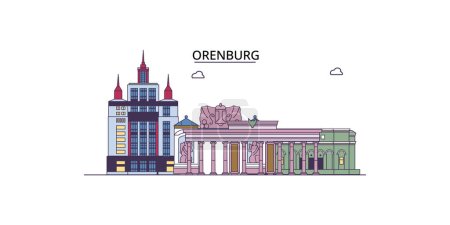 Téléchargez les illustrations : Russie, Orenbourg points de repère de voyage, vecteur ville tourisme illustration - en licence libre de droit