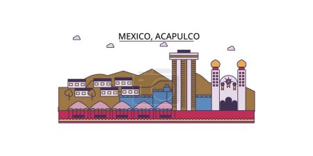 Vektor für Mexiko, Acapulco Reisesehenswürdigkeiten, Vektortourismus Illustration - Lizenzfreies Bild
