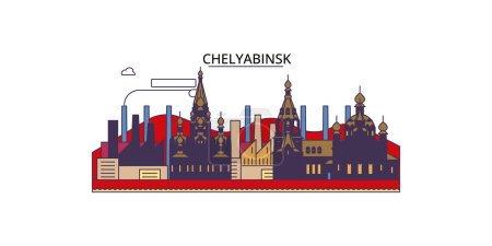 Illustration for Russia, Chelyabinsk travel landmarks, vector city tourism illustration - Royalty Free Image