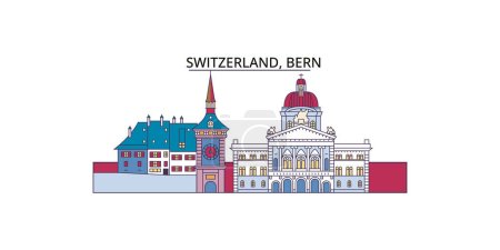 Illustration for Switzerland, Bern travel landmarks, vector city tourism illustration - Royalty Free Image
