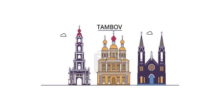 Illustration for Russia, Tambov travel landmarks, vector city tourism illustration - Royalty Free Image