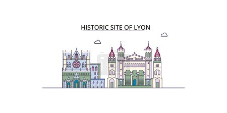 Illustration for France, Lyon City travel landmarks, vector city tourism illustration - Royalty Free Image