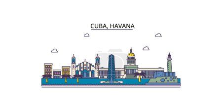 Illustration for Cuba, Havana travel landmarks, vector city tourism illustration - Royalty Free Image