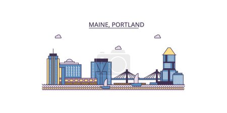 Illustration for United States, Portland City travel landmarks, vector city tourism illustration - Royalty Free Image