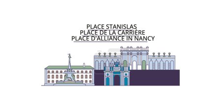 Illustration for France, Nancy travel landmarks, vector city tourism illustration - Royalty Free Image
