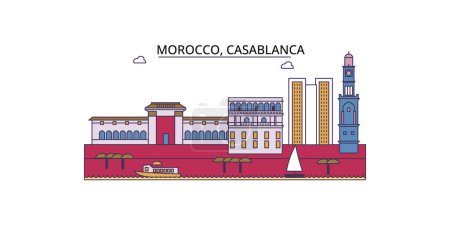 Téléchargez les illustrations : Maroc, sites touristiques de Casablanca, vecteur du tourisme urbain illustration - en licence libre de droit