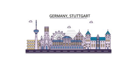 Illustration for Germany, Stuttgart travel landmarks, vector city tourism illustration - Royalty Free Image