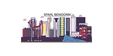 Illustration for Spain, Benidorm travel landmarks, vector city tourism illustration - Royalty Free Image