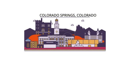 Téléchargez les illustrations : États-Unis, Colorado Springs voyages, vecteur ville tourisme illustration - en licence libre de droit