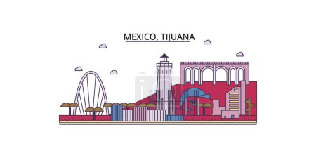 Ilustración de México, Tijuana monumentos de viaje, vector ciudad turismo ilustración - Imagen libre de derechos