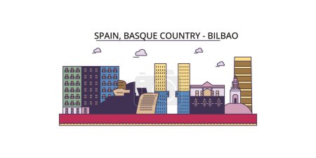 Téléchargez les illustrations : Espagne, Bilbao voyages monuments, vecteur ville tourisme illustration - en licence libre de droit