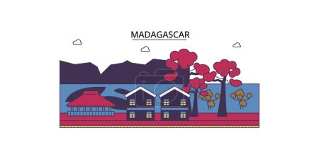 Téléchargez les illustrations : Madagascar points de repère de voyage, vecteur du tourisme urbain illustration - en licence libre de droit