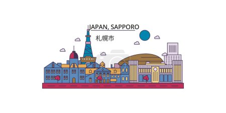 Illustration for Japan, Sapporo travel landmarks, vector city tourism illustration - Royalty Free Image
