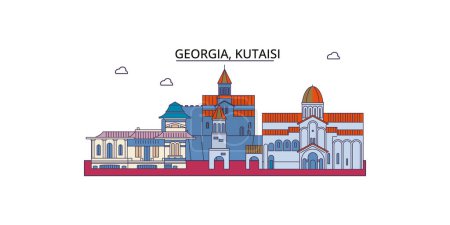 Téléchargez les illustrations : Géorgie, sites touristiques de Kutaisi, vecteur du tourisme urbain illustration - en licence libre de droit