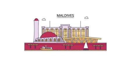 Ilustración de Maldivas lugares de interés turístico, vector ciudad turismo ilustración - Imagen libre de derechos