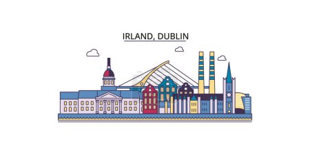 Irland, Dublin travel landmarks, vector city tourism illustration